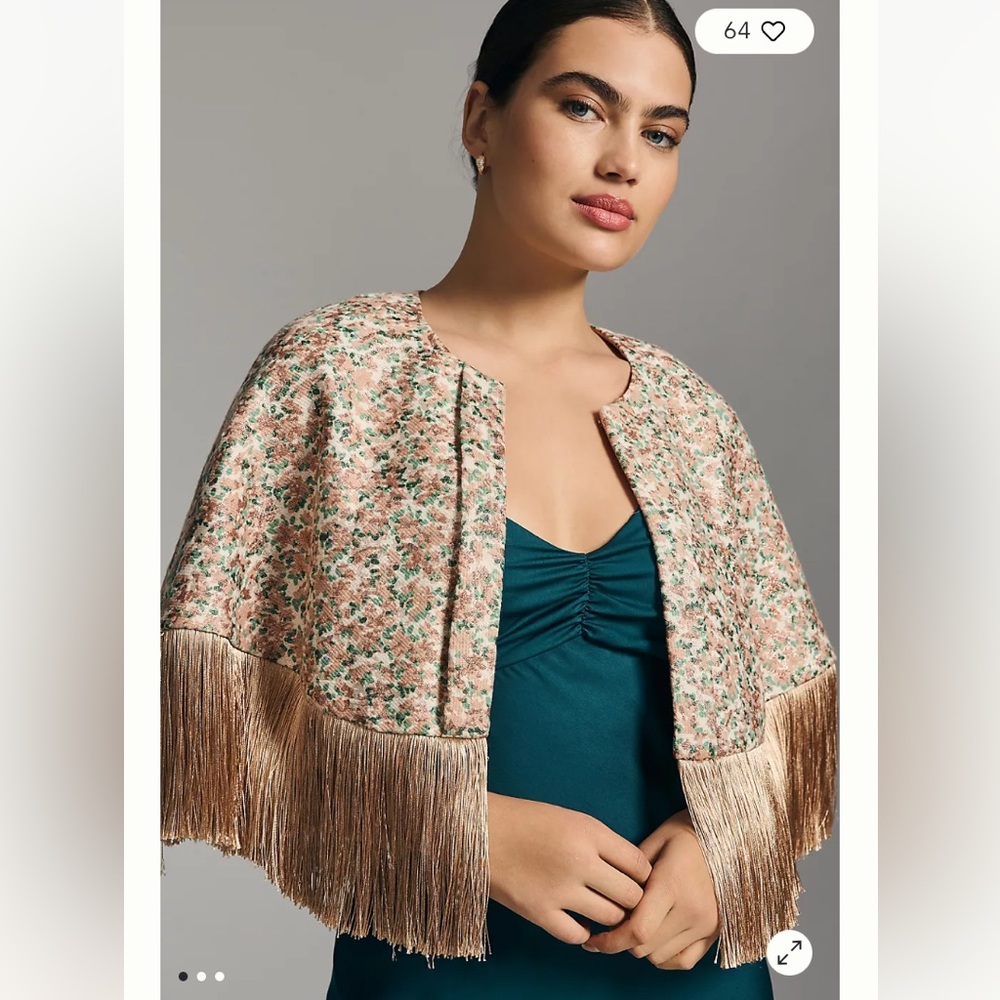 Anthropologie Traffic People - Metallic Fringe Cape One Size